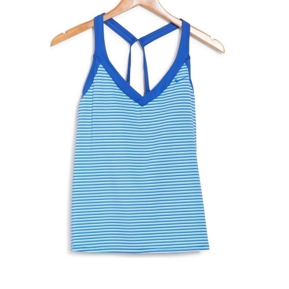 NIKE Stripe V-Neck Hyper Royal Blue Stripe Tankini Top - Size Medium, NWT